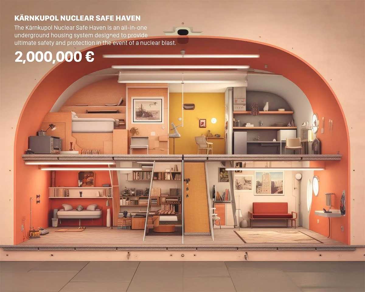 Midjourney generated IKEA anti-nuclear bomb shelter products