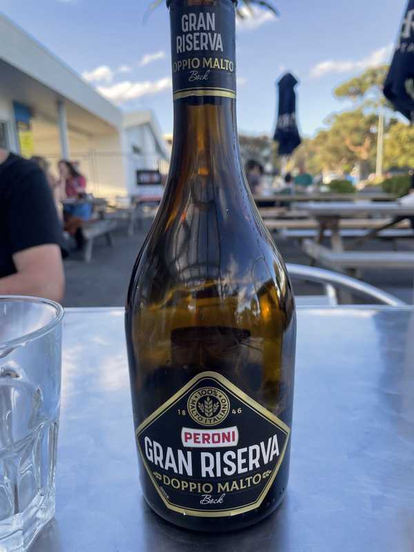 Bottle of Peroni on a table
