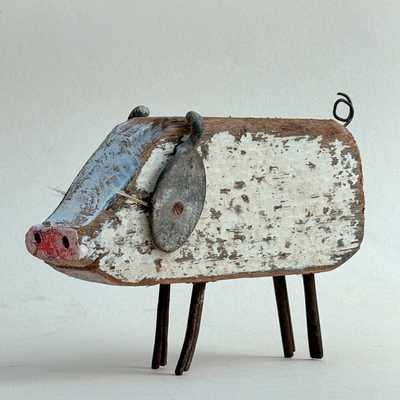 Driftwood pig sculpture
