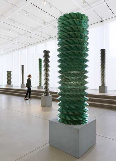 Pillar sculptures made from CDs