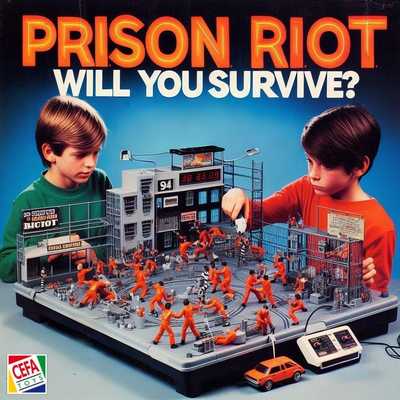 2 boys playing with their prison riot toy diorama game