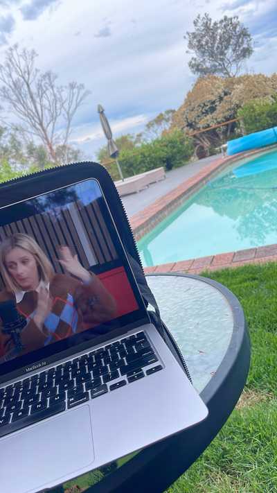 Laptop by a pool