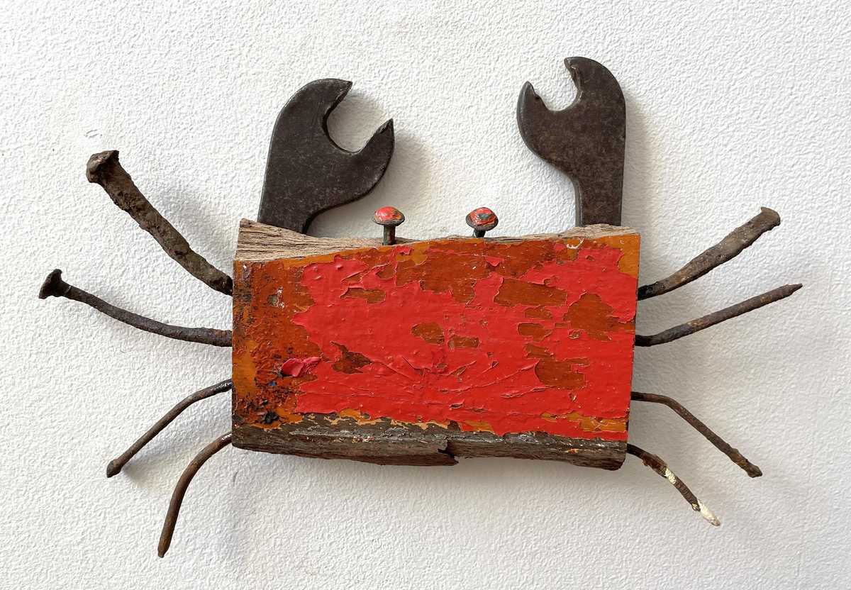 Driftwood crab sculpture