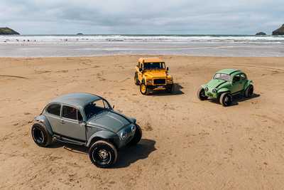 Photo of three TBug Baja VW Beetles