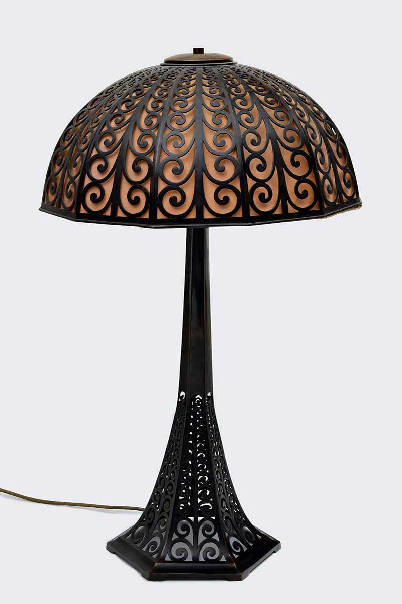 Carl Hagenauer, Table Lamp, 1910. Bronze, Silk.