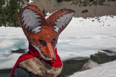 Person wearing a fox mask