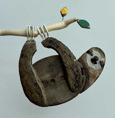 Driftwood sloth sculpture
