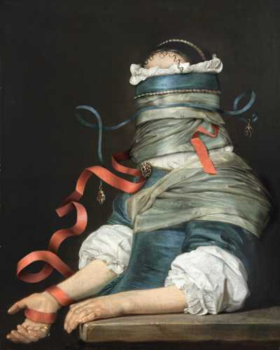 Woman hidden by ribbons