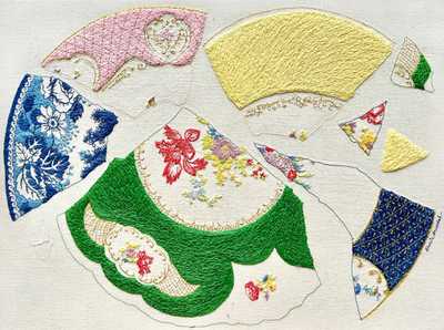 Photo of the embroidered artwork, depicting a broken plate