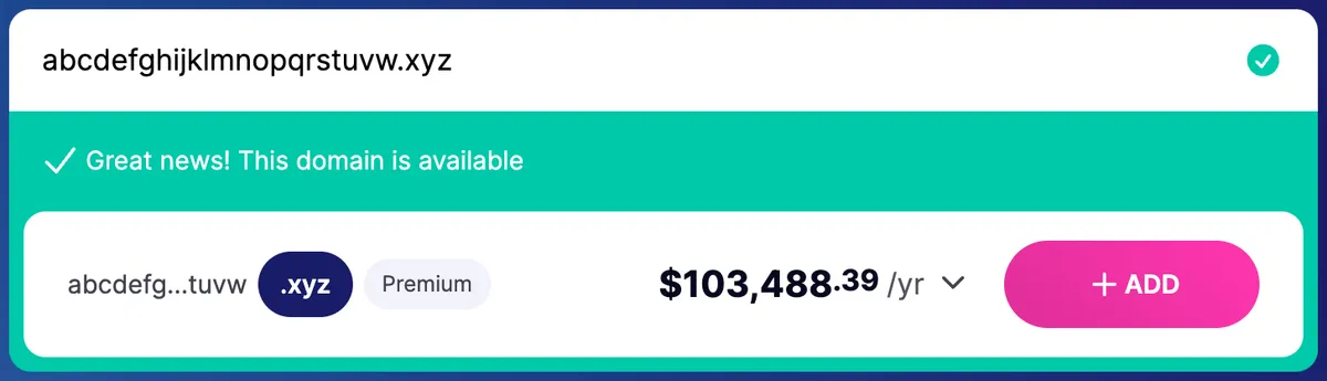 Screenshot of a domain bargain
