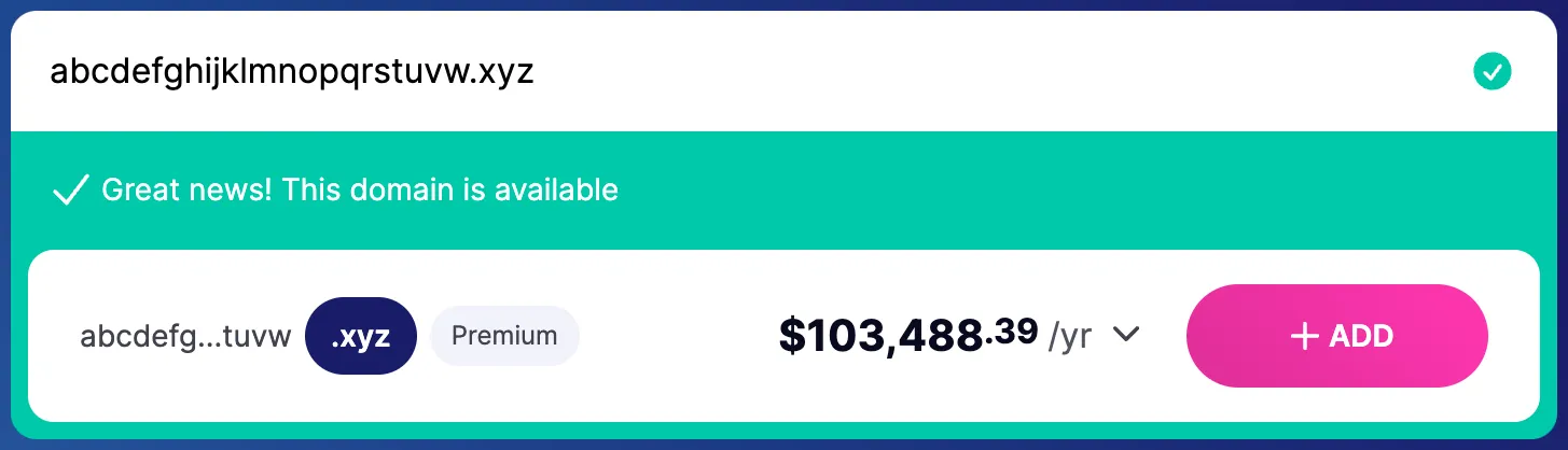 Screenshot of a domain bargain