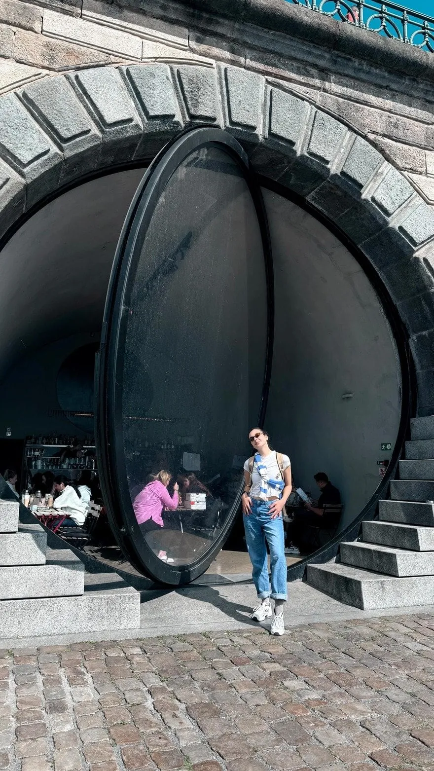 Cafe with a large glass door